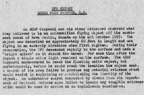 Shag Harbour UFO Memo